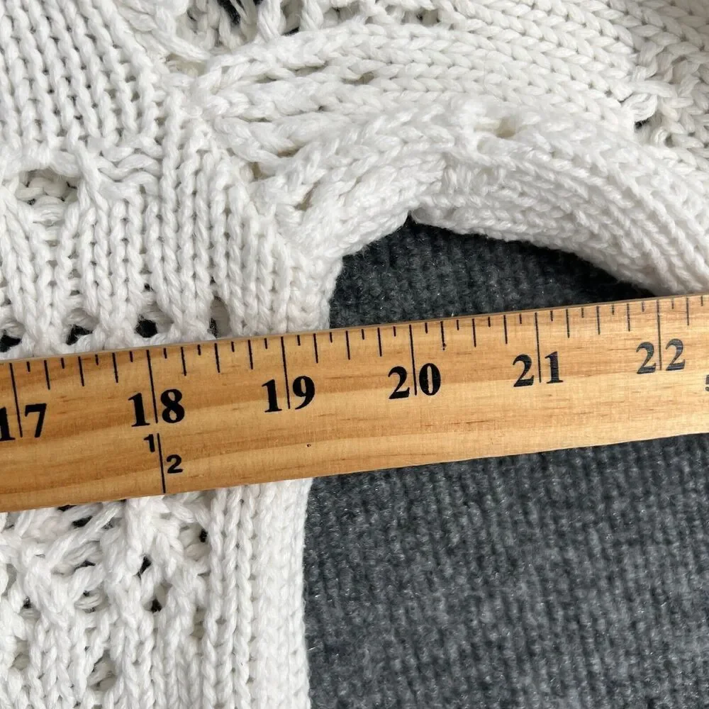 Vintage Speigel Womens Sweater Size Medium White Open Knit Cropped Pullover 90s